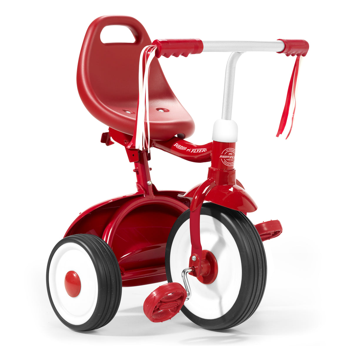 Red tricycle folded on a white background