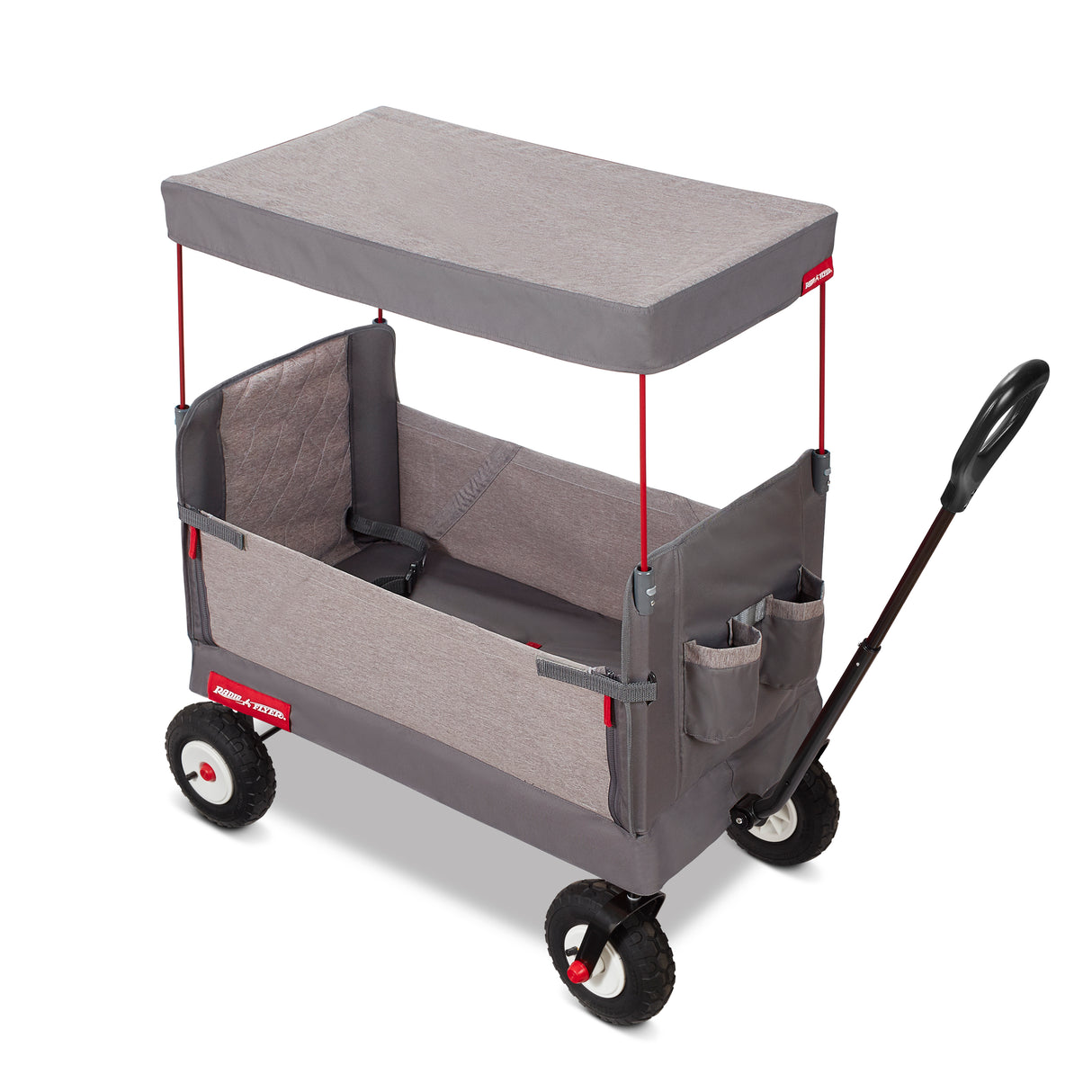 Gray folding wagon with canopy on a white background