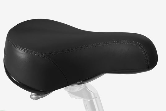 Close up image of a black bicycle seat.