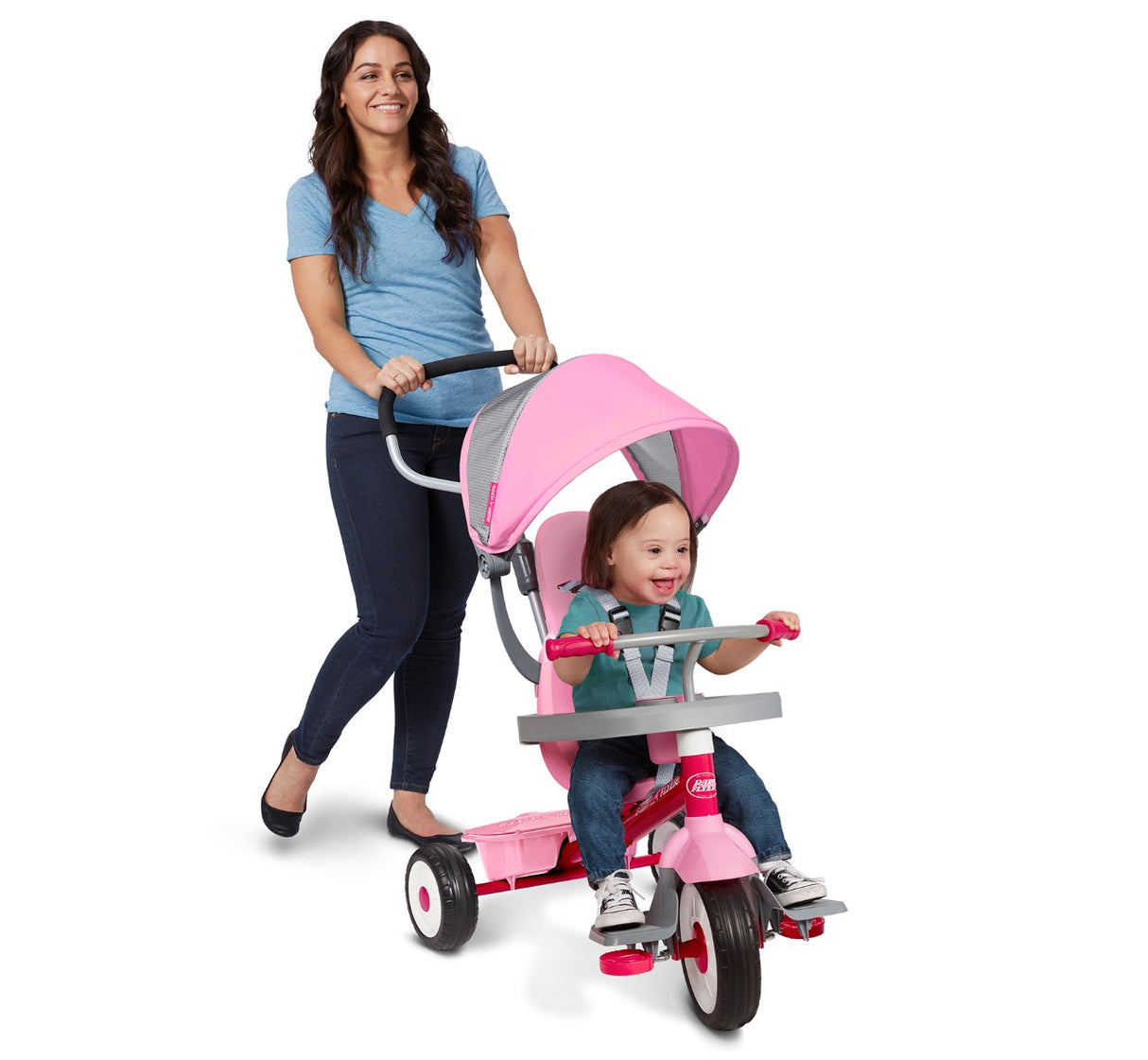 Woman pushing girl riding 4-in-1 Stroll ‘N Trike® in infant trike mode