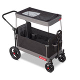Black folding wagon featuring a canopy with a peek-a-boo window on a white background