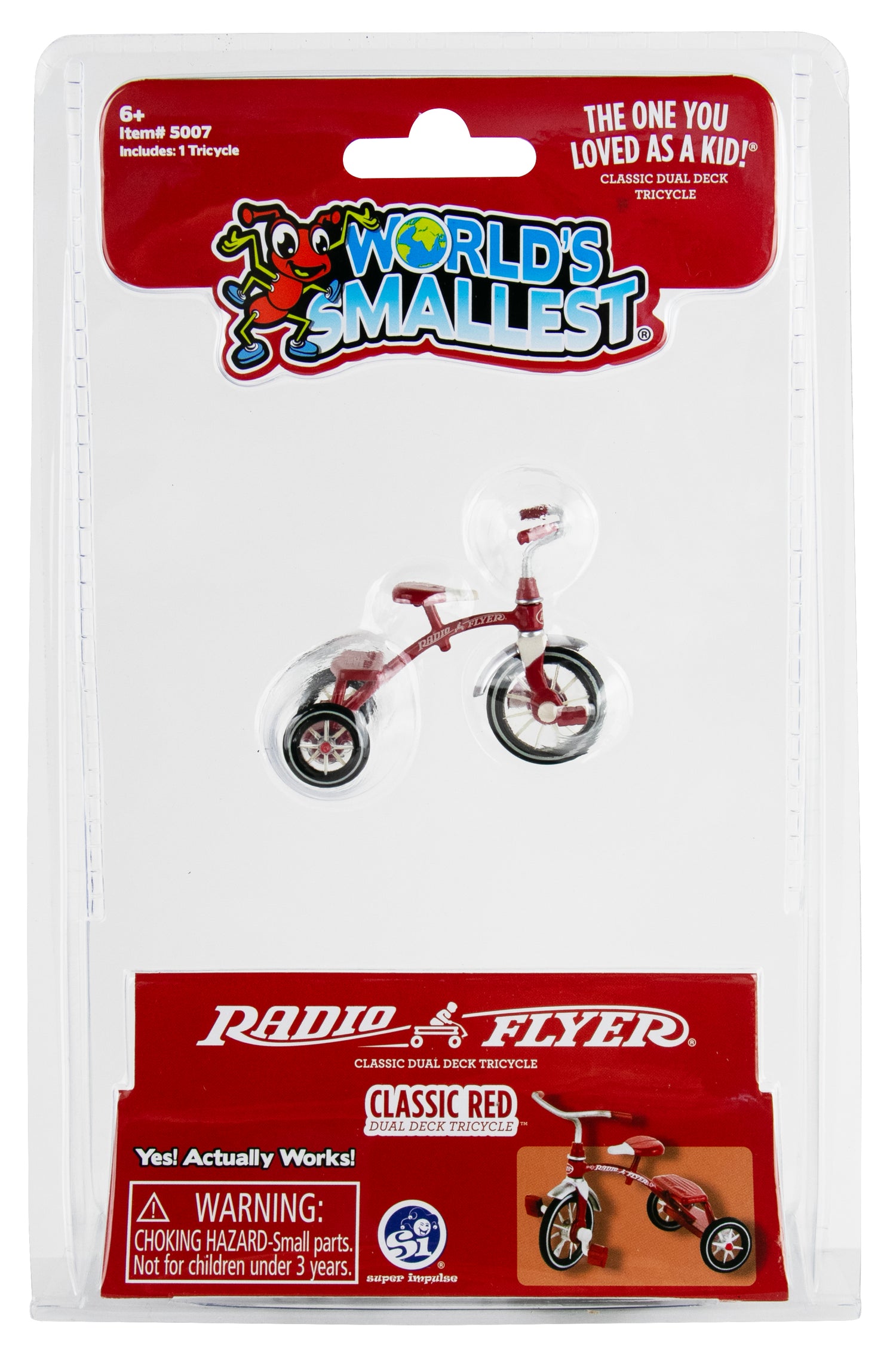 View Thumbnail of World's Smallest Classic Red Dual Deck Tricycle in Slide 