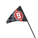 Checkered racing flag with number 9 on a white background