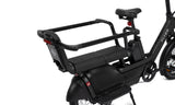 Black cargo bike with a rear child carrying hoop on a white background