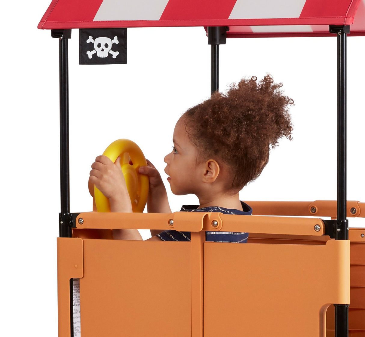 Girl playing with built-in rotating steering wheel